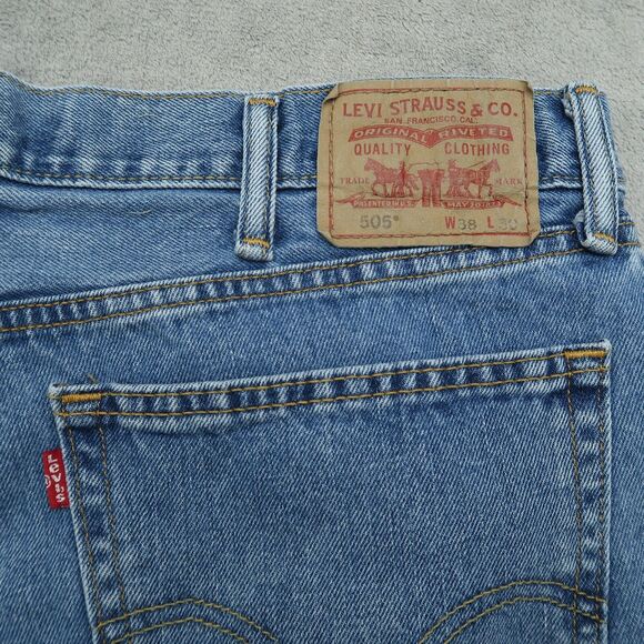 Levi's 505 Jeans Mens Size 38x30 Blue Regular Straight 100% Cotton Denim Pants - Picture 8 of 16